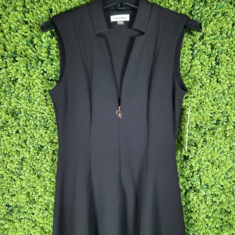 Calvin Klein Womens Black Sleeveless Notched V-Neck Fit & Flare Dress Size 4 - Picture 3 of 9